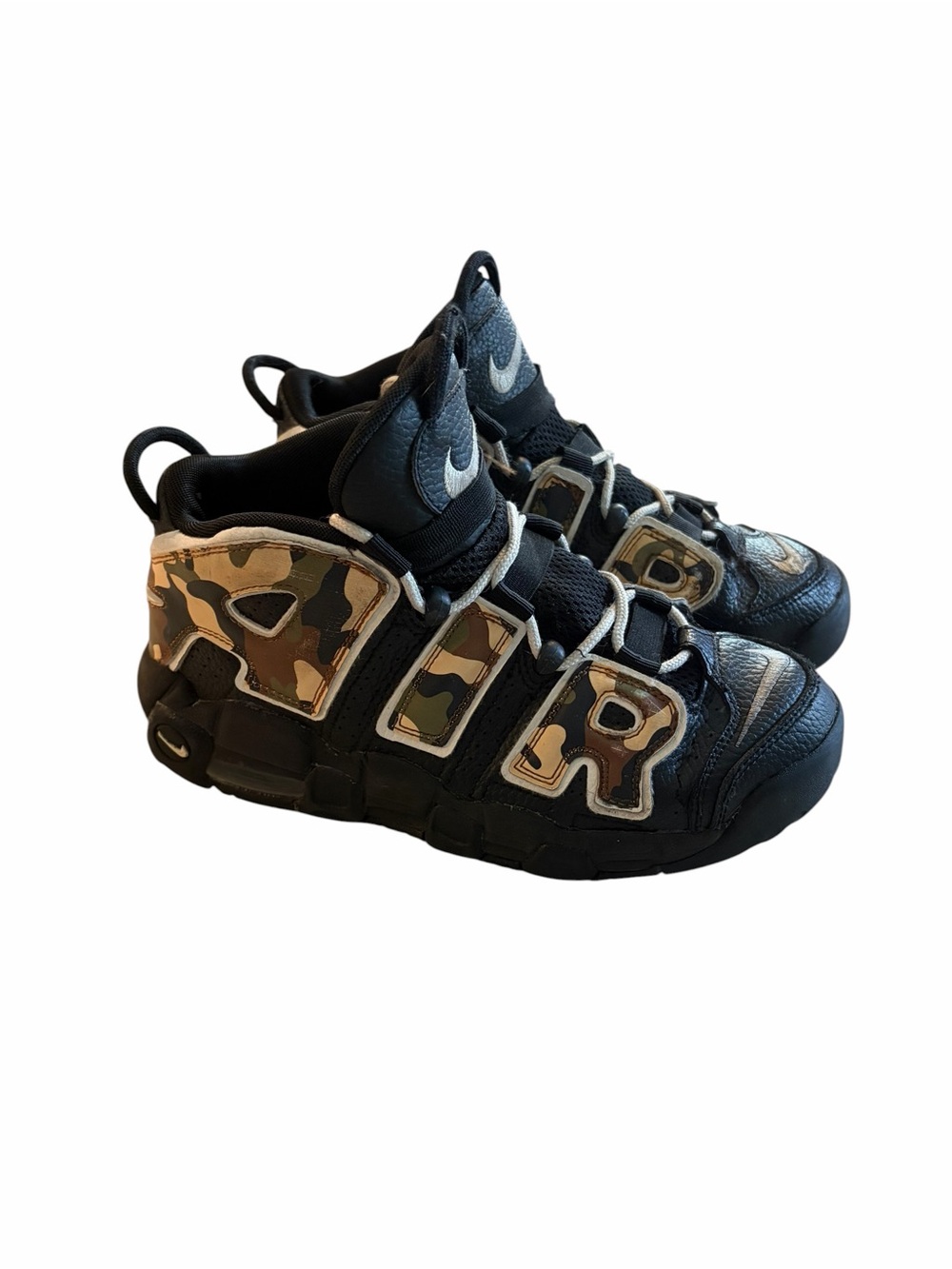 Nike Kids' Air More Uptempo Sneakers - Black with Green Camo 6.5